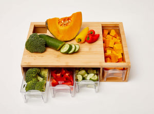 Multi-function Large Natural Bamboo Cutting Board Set with food trays and mobile phone stand