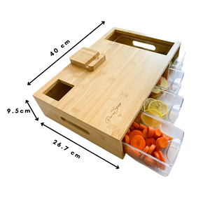 Multi-function Large Natural Bamboo Cutting Board Set with food trays and mobile phone stand